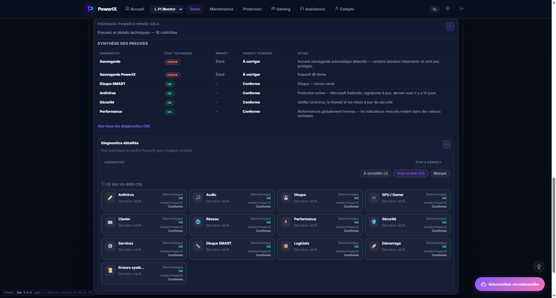 Preuves techniques PowerIX et grille des diagnostics surveillés